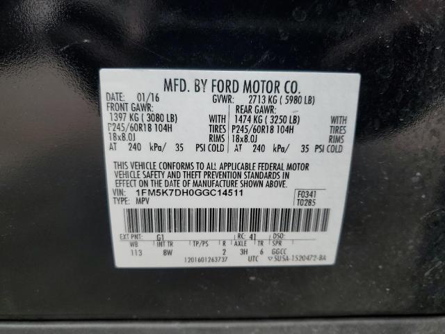 1FM5K7DH0GGC14511 Ford EXPLORER XLT