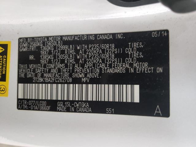 2T2BK1BA2FC262708 Lexus Rx 350 Base