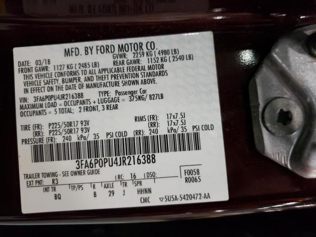 3FA6P0PU4JR216388 Ford Fusion Se Phev