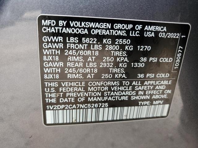 1V2DP2CA7NC526725 Volkswagen ATLAS SE