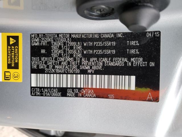 2T2ZK1BAXFC190199 Lexus RX 350