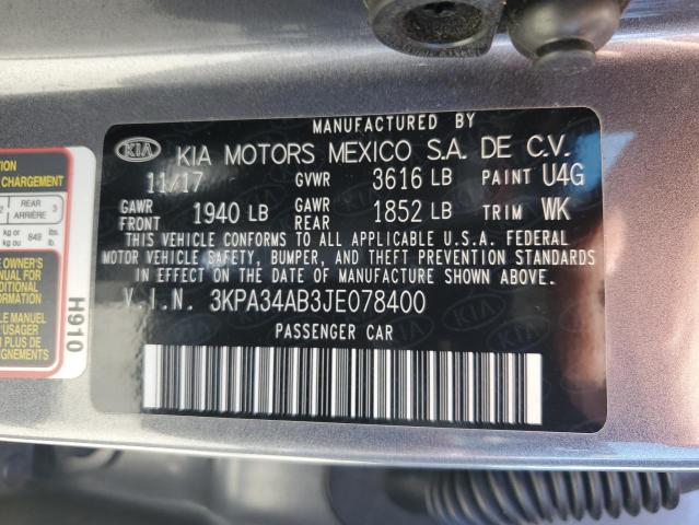 3KPA34AB3JE078400 KIA RIO EX
