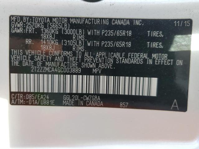 2T2ZZMCA4GC003889 Lexus RX 350