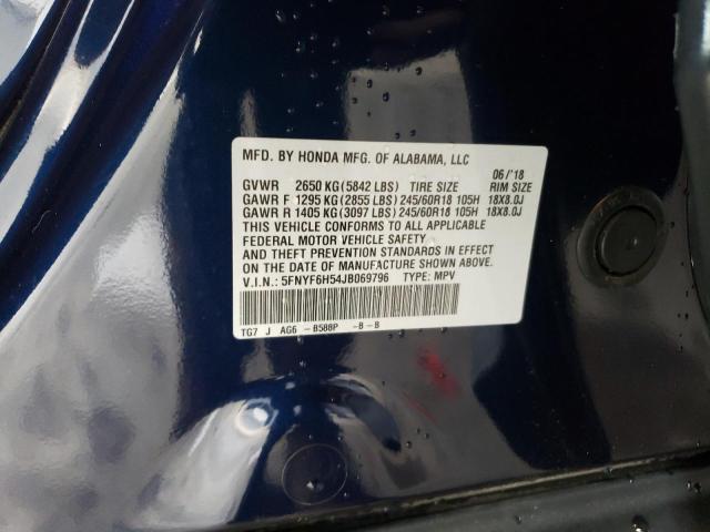 5FNYF6H54JB069796 Honda PILOT EXL