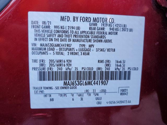 MAJ6S3GL6MC441907 Ford Ecosport Se