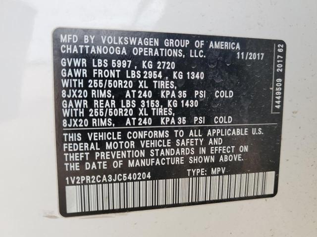 1V2PR2CA3JC540204 Volkswagen ATLAS SE
