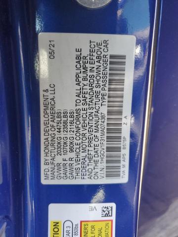 1HGCV1F31MA074387 Honda Accord Sport