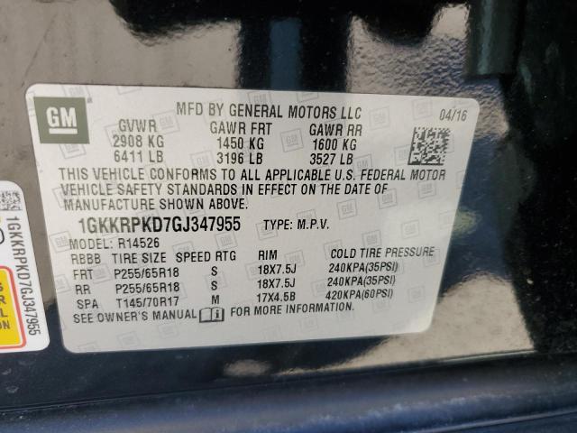 1GKKRPKD7GJ347955 GMC ACADIA SLE