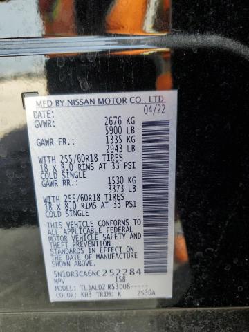 5N1DR3CA6NC252284 Nissan Pathfinder Sl