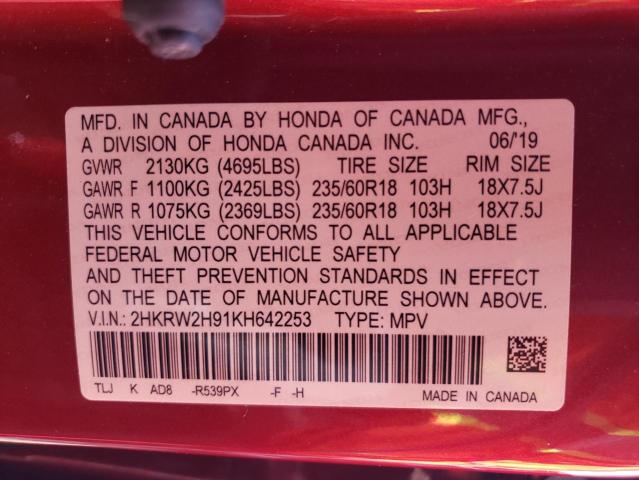 2HKRW2H91KH642253 Honda Cr-v Touring