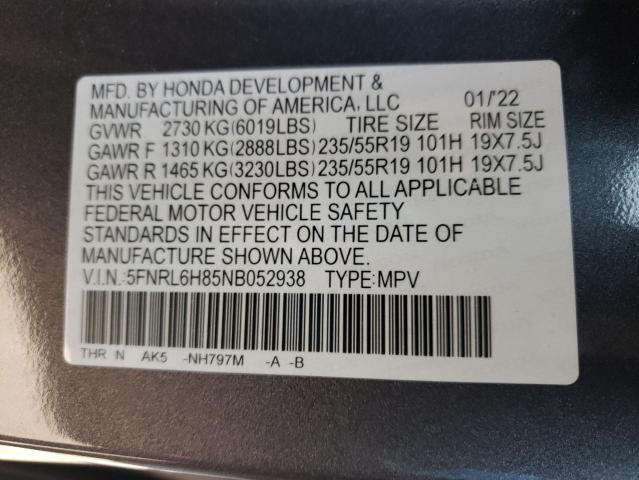 5FNRL6H85NB052938 Honda Odyssey Touring