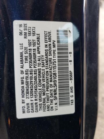 5FNRL5H91GB115751 Honda Odyssey Touring