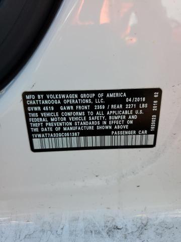 1VWAT7A32GC051387 Volkswagen PASSAT S