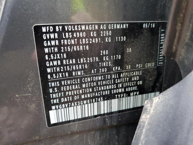 WVGBV7AX3GW616745 Volkswagen TIGUAN S
