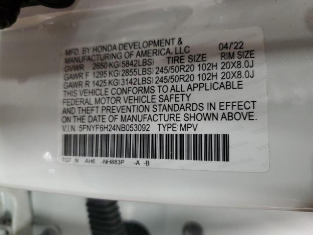 5FNYF6H24NB053092 Honda PILOT SE