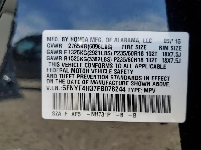 5FNYF4H37FB078244 Honda PILOT SE