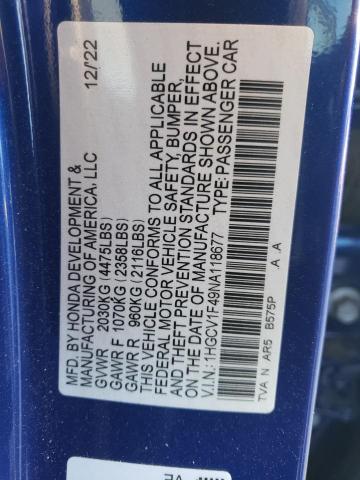 1HGCV1F49NA118677 Honda Accord Sport Se