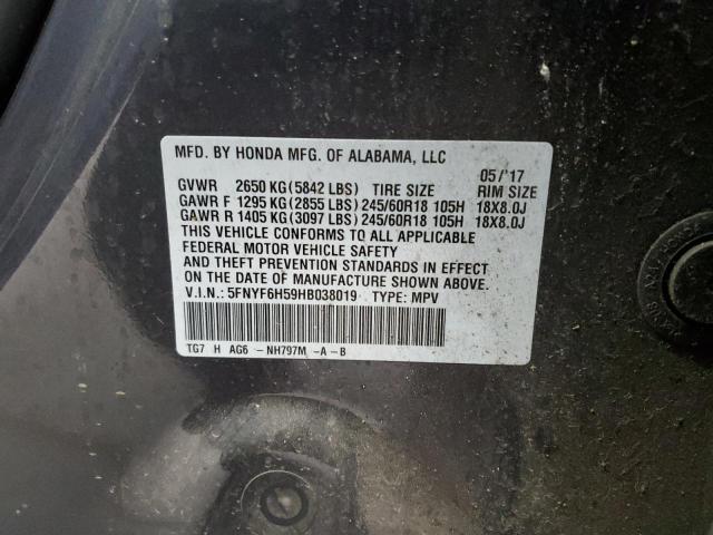 5FNYF6H59HB038019 Honda PILOT EXL