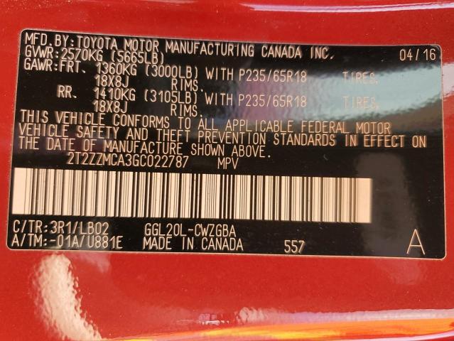 2T2ZZMCA3GC022787 Lexus RX 350