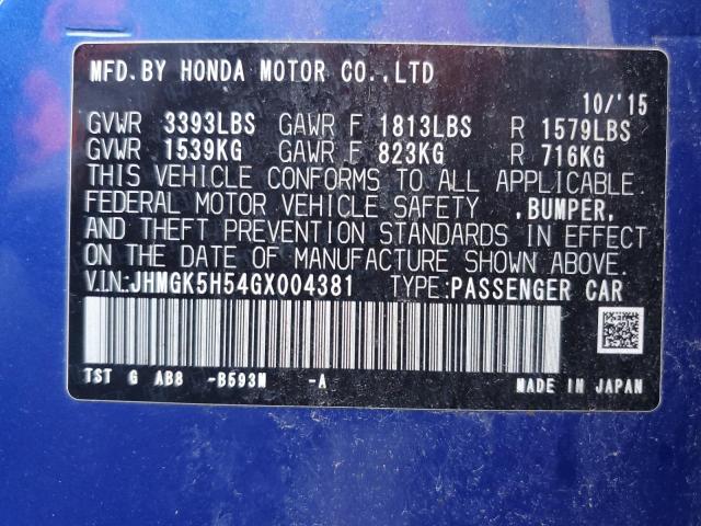 JHMGK5H54GX004381 Honda FIT LX