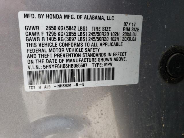 5FNYF6H08HB055687 Honda Pilot Elite