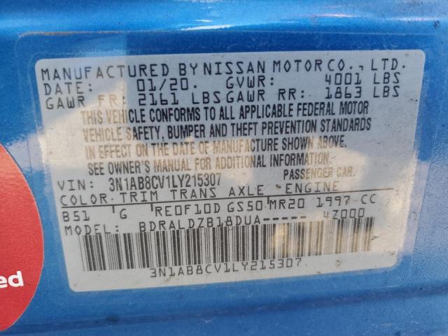 3N1AB8CV1LY215307 Nissan SENTRA SV