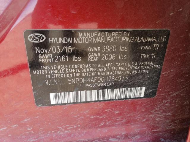 5NPDH4AE0GH784933 Hyundai ELANTRA SE