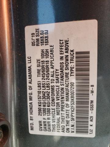 5FPYK2F53KB007290 Honda Ridgeline Rtl