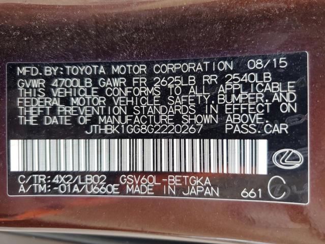 JTHBK1GG8G2220267 Lexus ES 350