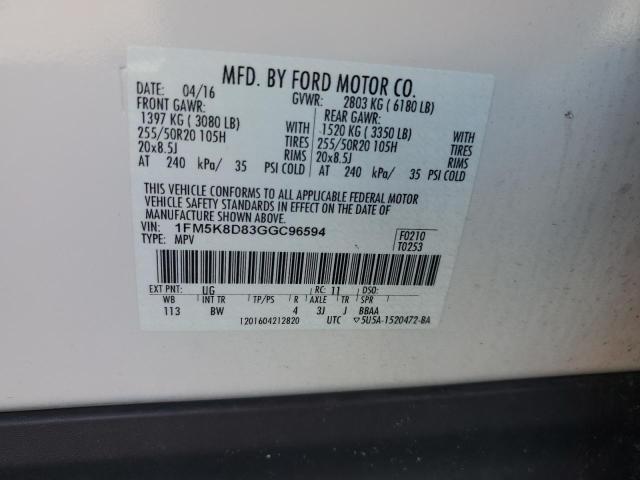1FM5K8D83GGC96594 Ford EXPLORER XLT