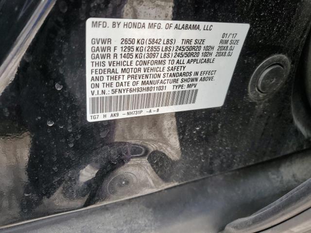 5FNYF6H93HB011031 Honda Pilot Touring