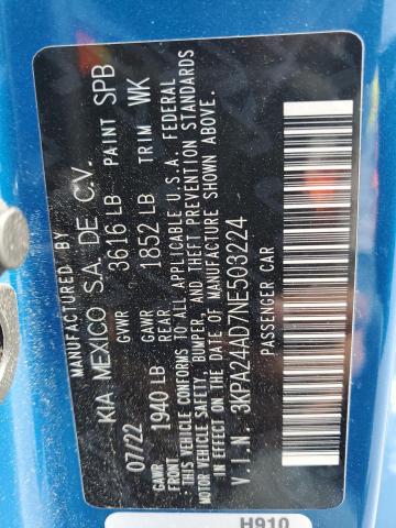 3KPA24AD7NE503224 KIA RIO LX