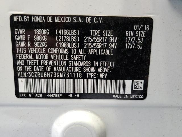 3CZRU6H73GM731118 Honda Hr-v Exl