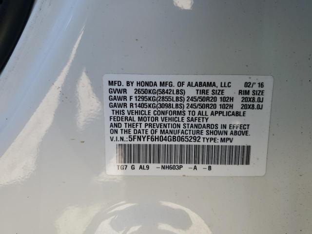 5FNYF6H04GB065292 Honda Pilot Elite