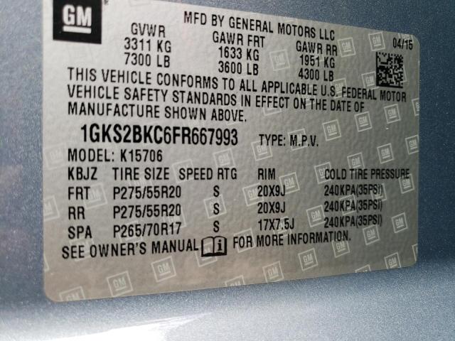 1GKS2BKC6FR667993 GMC YUKON SLT