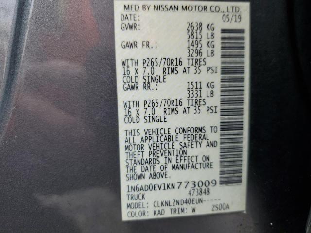 1N6AD0EV1KN773009 Nissan FRONTIER S