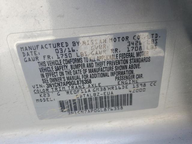 3N1CN7AP0GL876358 Nissan VERSA S
