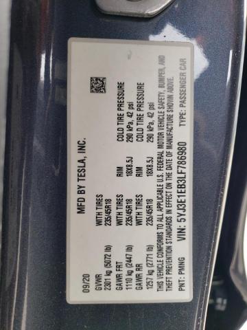 5YJ3E1EB3LF786980 Tesla MODEL 3