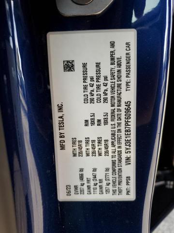 5YJ3E1EB7PF609645 Tesla MODEL 3