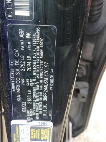 3KPF24AD6NE476197 KIA FORTE FE