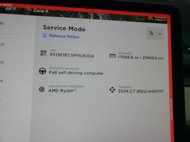 5YJ3E1EC5PF626324 Tesla MODEL 3