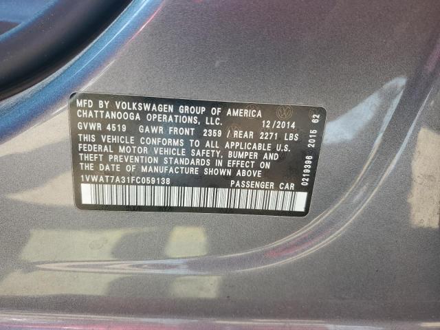 1VWAT7A31FC059138 Volkswagen PASSAT S