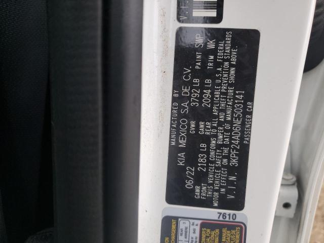 3KPF24AD6NE503141 KIA FORTE FE