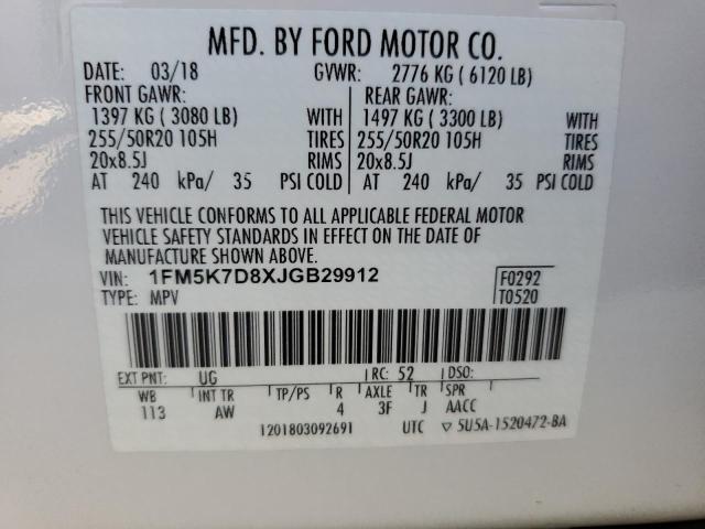 1FM5K7D8XJGB29912 Ford EXPLORER XLT