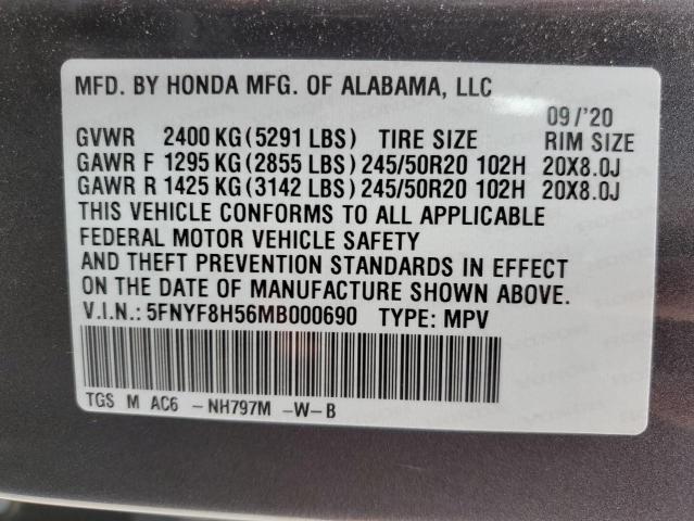 5FNYF8H56MB000690 Honda Passport Exl