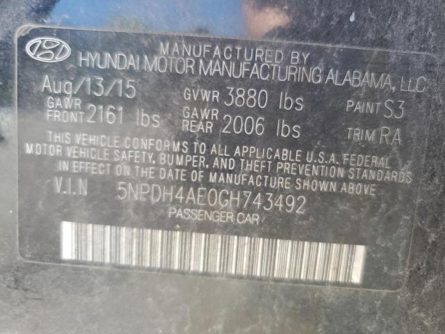 5NPDH4AE0GH743492 Hyundai ELANTRA SE