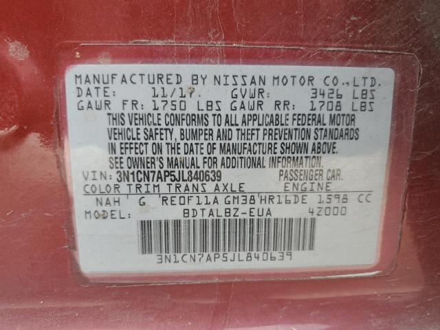 3N1CN7AP5JL840639 Nissan VERSA S