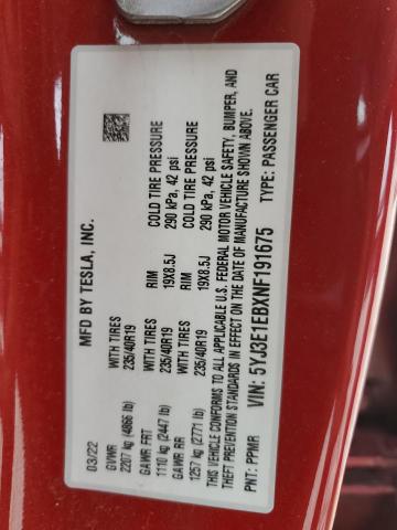 5YJ3E1EBXNF191675 Tesla MODEL 3
