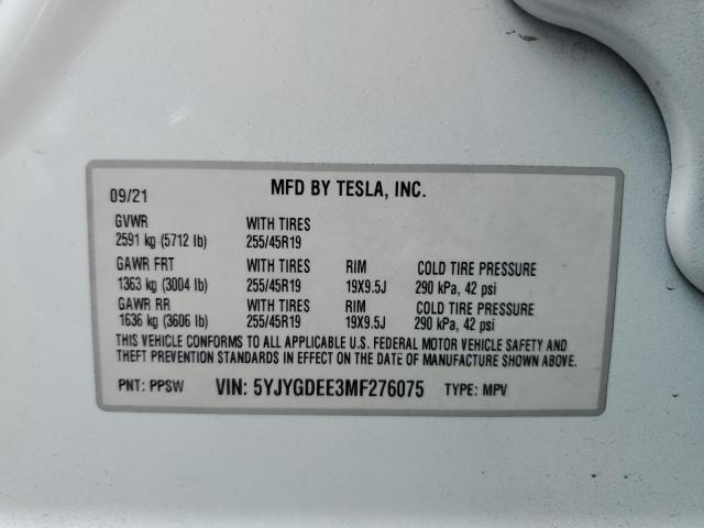 5YJYGDEE3MF276075 Tesla Model Y