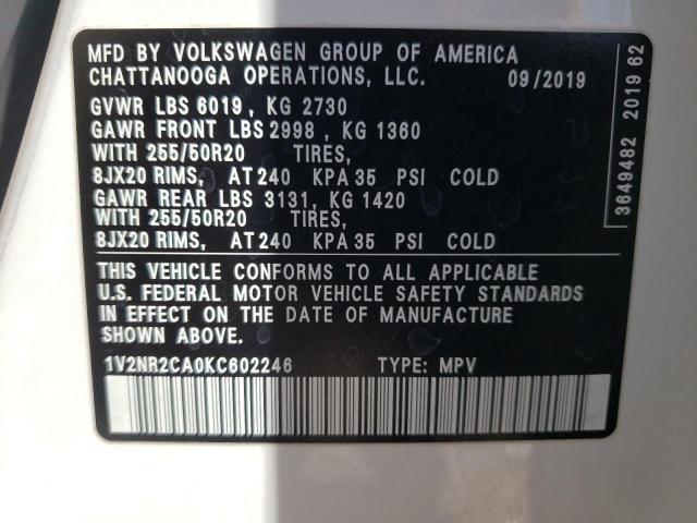 1V2NR2CA0KC602246 Volkswagen Atlas Sel Premium